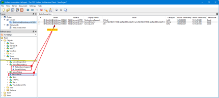 Redundancy variables in the UaExpert Data Access View.