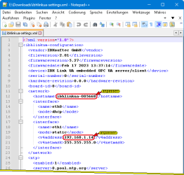 Adapt the host name and IP address for the target device.